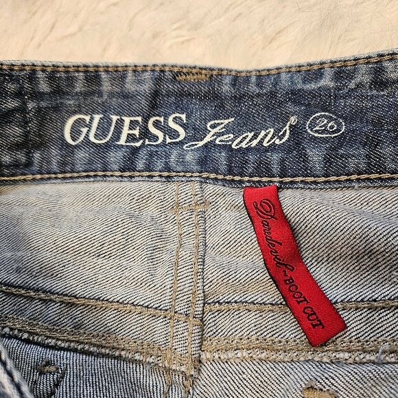 Guess Women's Blue Daredevil Boot Cut Stretch Distressed Embroidery Jeans 26 - Picture 10 of 13